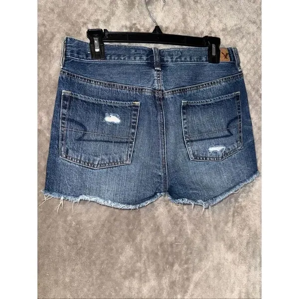 American Eagle High Rise Dark Wash Distressed Jorts Size 2 100% cotton #769 - Image 7