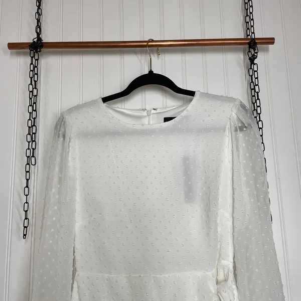 Lulus Much Love White Swiss Dot Tie Front Long Sleeve Mini Dress Small NWT - Image 5