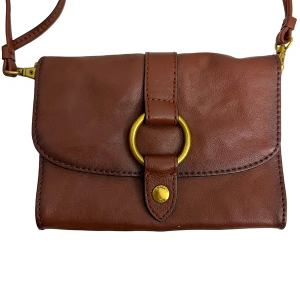 Frye Leather Cognac Brown Ring Mini Crossbody Purse Handbag - Image 4