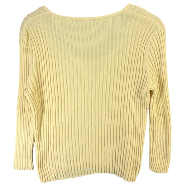 Vintage Y2K Express Ribbed Knit Sweater L Butter Yellow Fitted Stretch Mallcore - Image 4