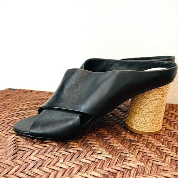 Dolce Vita sandal black leather Criss cross Javi Heeled Sandal Braided raffia - Image 2