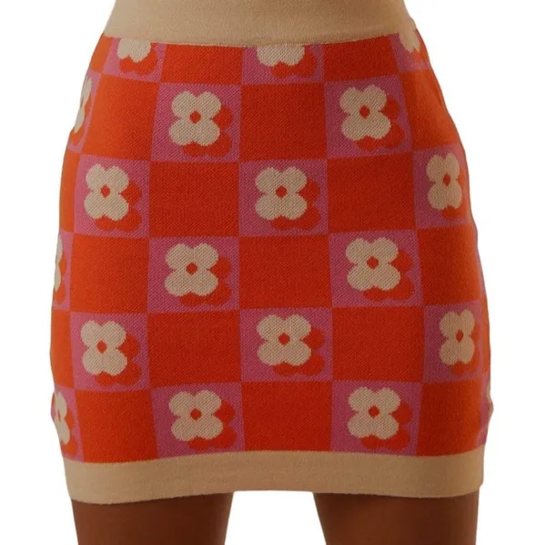 Flower Market Knit Mini Skirt - Orange Mod Floral × PepperMayo - Image 2