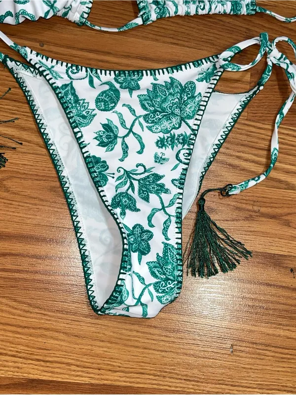 White & Green Floral Tie - Image 2