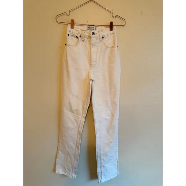 Abercrombie & Fitch Jeans Women 24 White 90s Straight Ultra High Rise Side‎ Slit - Image 3
