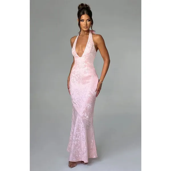 NWT Babyboo Josephine Blush Pink Formal Gown A-Line Halter Maxi Dress Size M - Image 3