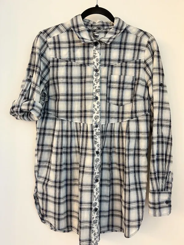 Free People Plaid Western Floral Accent Button Up Tunic Top Boho Preppy Size 12 - Image 11