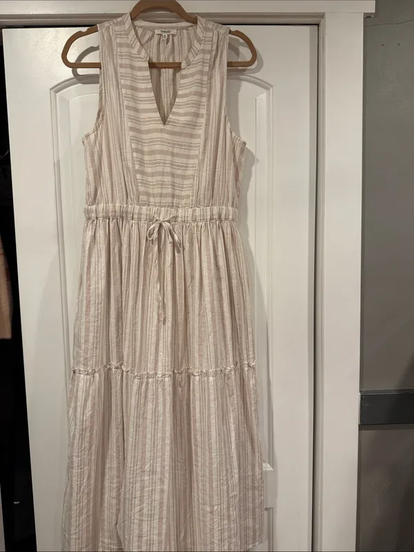 Splendid livia linen blend Cream‎ and Light Taupe Striped Maxi Dress med - Image 2