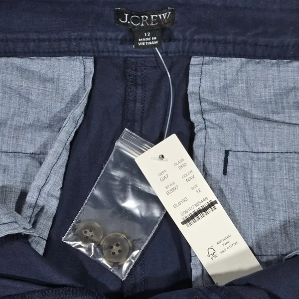 J Crew Navy Wide Leg Pleated Button Front Cotton‎ Pants Size 12 - Image 5