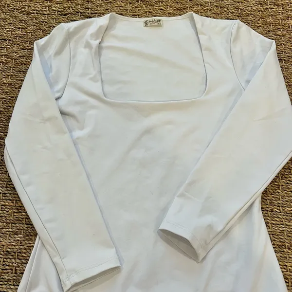 - 3/4 Sleeve Square Eyes Thong Bodysuit, white, size small - Image 8