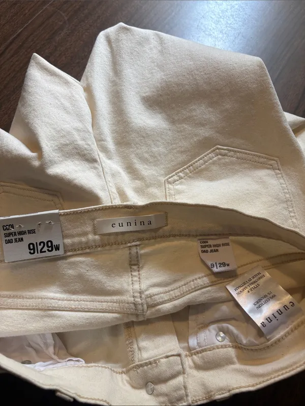 NEW Eunina Size 9 29 Codi Super High Rise Cream Distressed Jeans - Image 4
