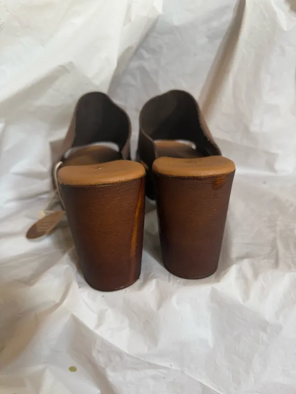 Brown Leather Platform Slide Mules with Gold Stud Accents Size 9 - Image 5