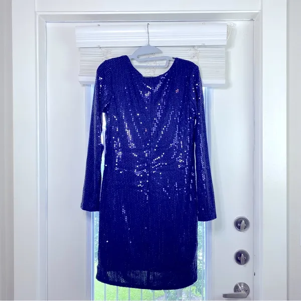 AQUA New Years Party Maddie & Tae Elegant Sequin Keyhole Large Navy Dress - Image 7