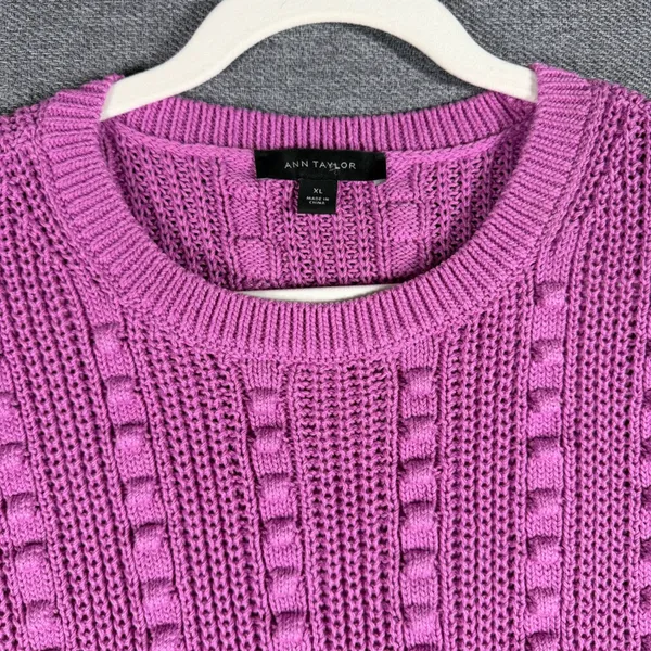 Ann Taylor XL Pink Short Sleeve Bobble Knit Cotton Blend Sweater Business Casual - Image 3