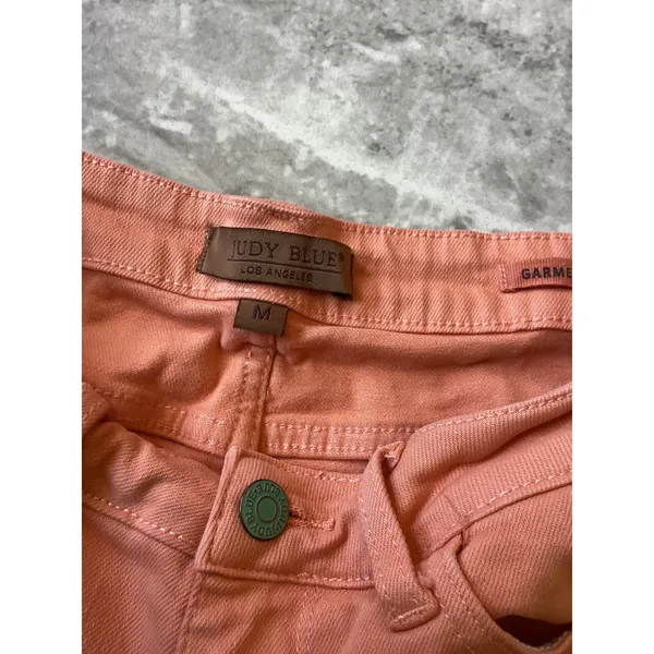 Judy Blue Coral Pink Garment Dyed Denim Frayed Hem Shorts JB150217 Medium - Image 2
