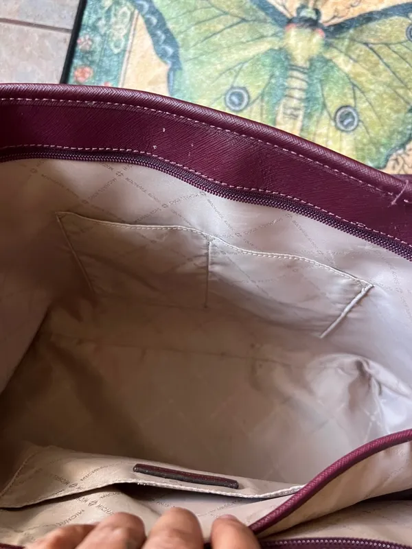 Michael Kors Plum Saffiano Tote with Magenta Pom Charm - Image 10
