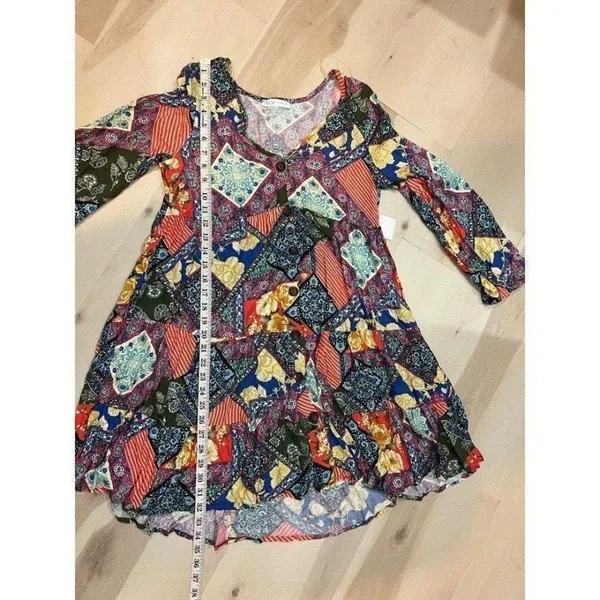 Ces femme Women Small Artsy Folksy Bohemian Patchwork Colorful Fall Chic Dress - Image 10