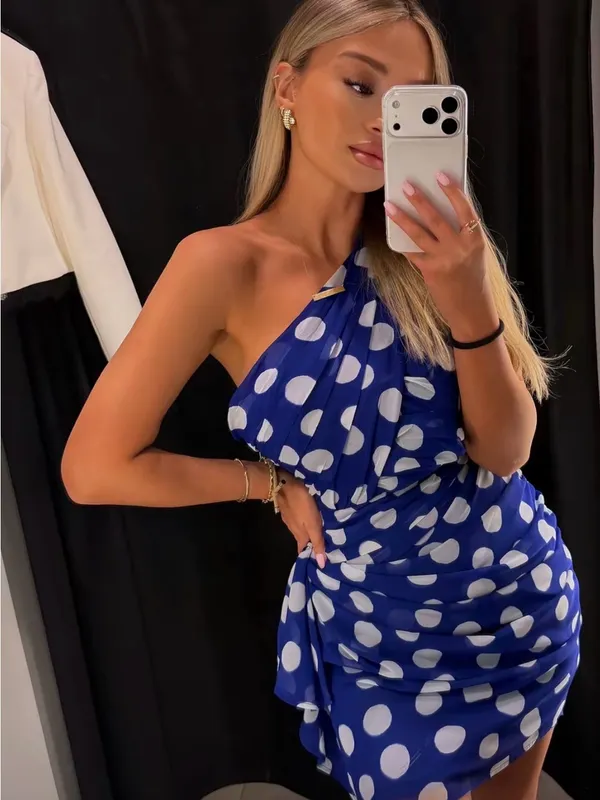Nwt Zara Draped Polka Dot Mini Dress Size Xs - Image 4