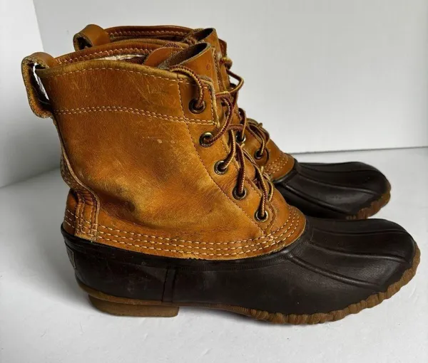 LL Bean Maine Hunting Shoe Duck Boots Women's Size 8 Brown Leather USA Vintage - Image 3