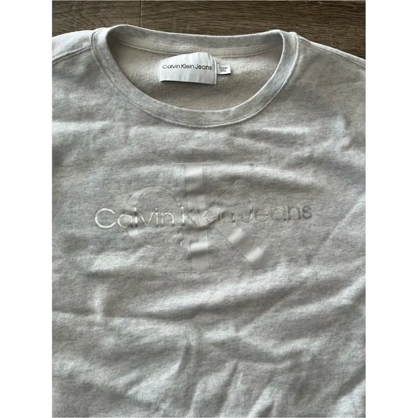 Calvin Klein Jeans Pullover Sweatshirt Womens XL Light Gray Crewneck Logo Fleece - Image 8