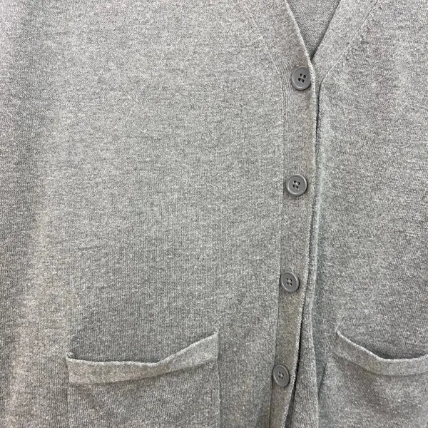 A.N.A. women's gray button front pocket long deep v-neck casual cardigan sweater - Image 2