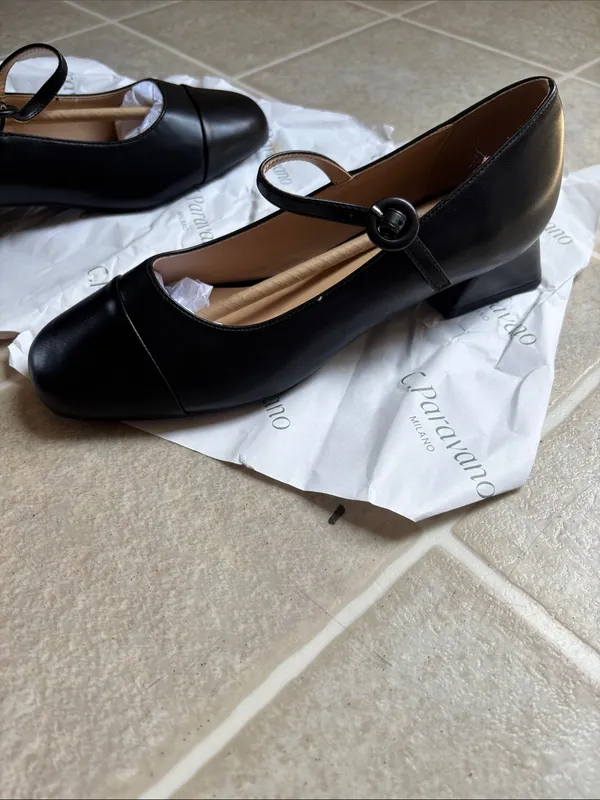 Classic Black Mary Jane Loafers with Low Block Heel - Image 5