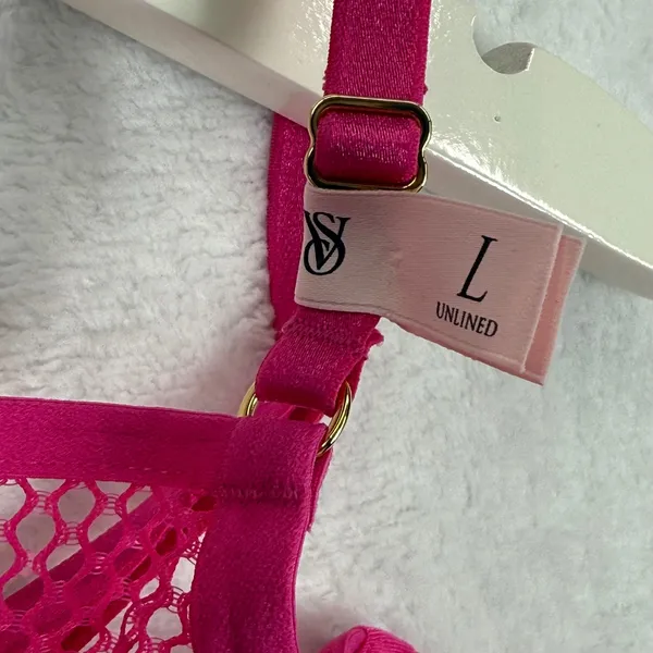 Victoria's Secret Very Sexy Low Cut Demi Unlined Fishnet Mesh Bra Pink Large NEW - Image 2
