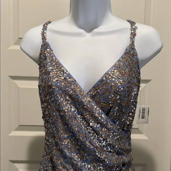 1.STATE‎ Silver Sequin Wrap Mini Dress Size Small NWT - Image 5