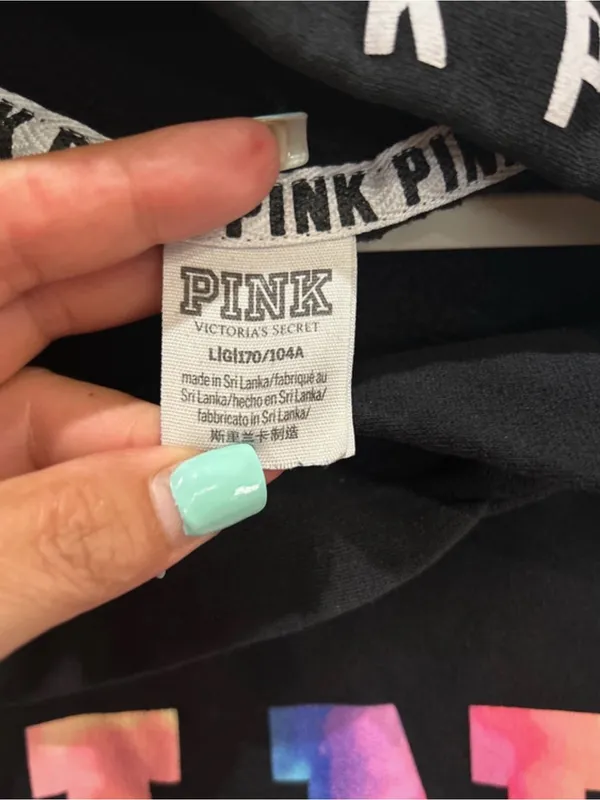 Victoria's Secret Rare VS PINK Black Watercolory Spellout Hoodie Size L - Image 4