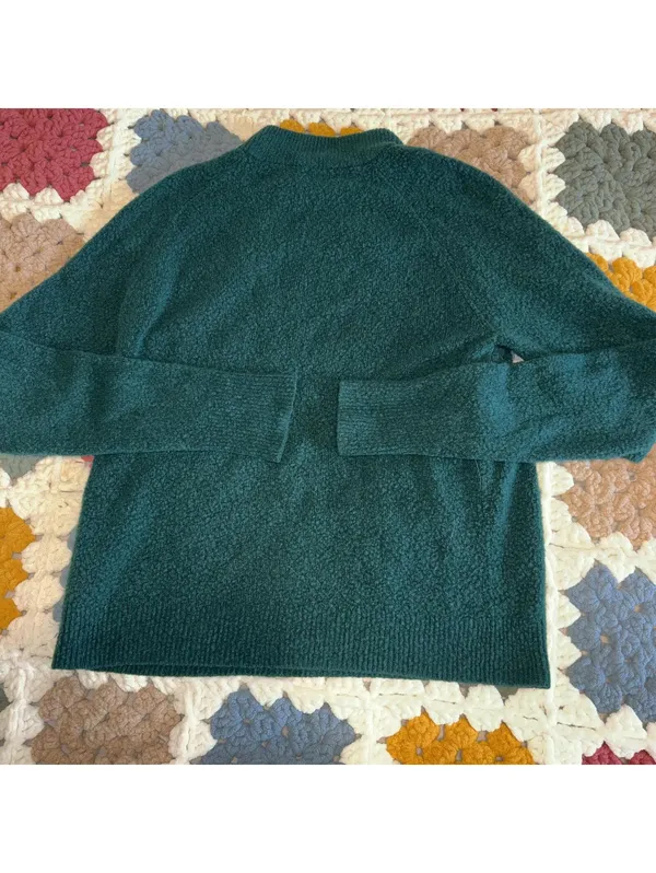 J.Crew Merino Wool Blend Women's XS Green Buttoned Mock Neck Sweater Cozy Casual - Image 4