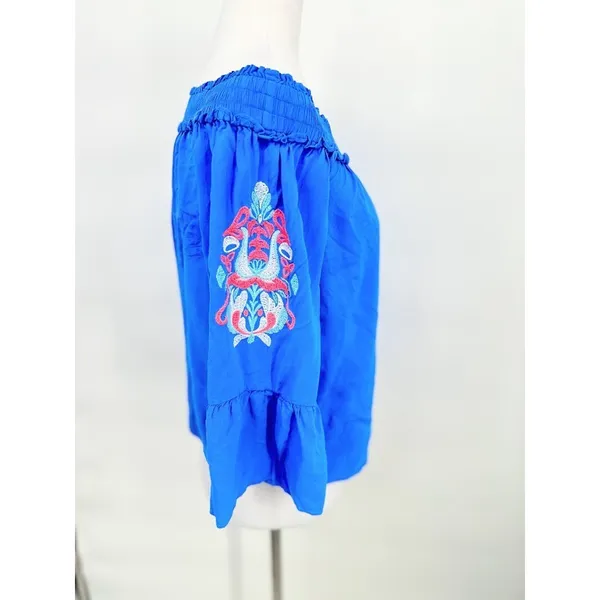 Lilly Pulitzer Moira Blue‎ Off Shoulder Embroidered Blouse Top Size Small Resort - Image 5