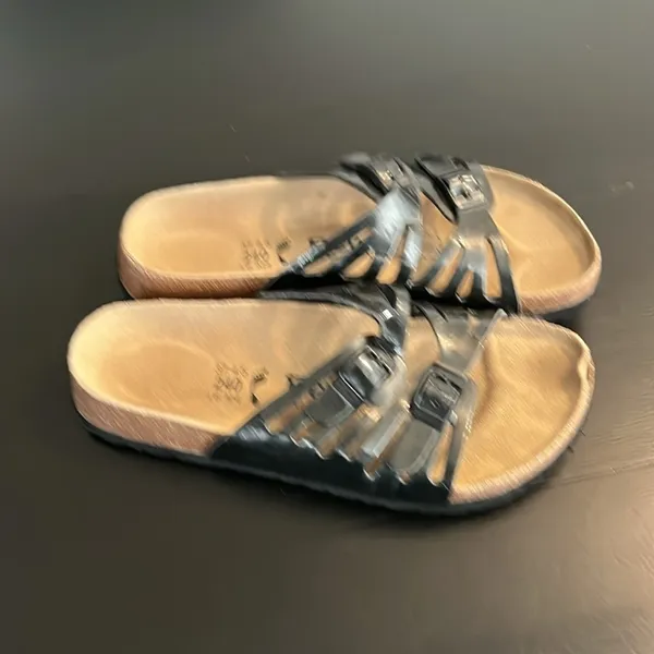 Betula by Birkenstock Black Patent Strappy Buckle Slide Sandals Size 37 US 6 6.5 - Image 4