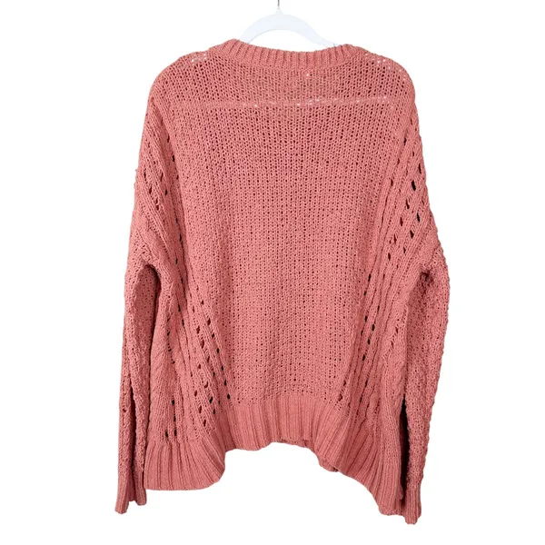 Umgee Chenille Sweater Women's Large Orange Chunky Cableknit Loose Pullover Crew - Image 2