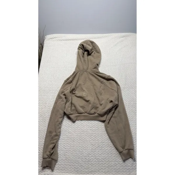 Alo Yoga Womens Cropped Full Zip Hoodie Tan Taupe Size S W0374R - Image 2