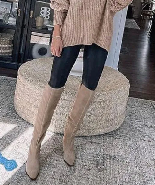 Tall Suede Heeled Boots Tan Size 9 - Image 2