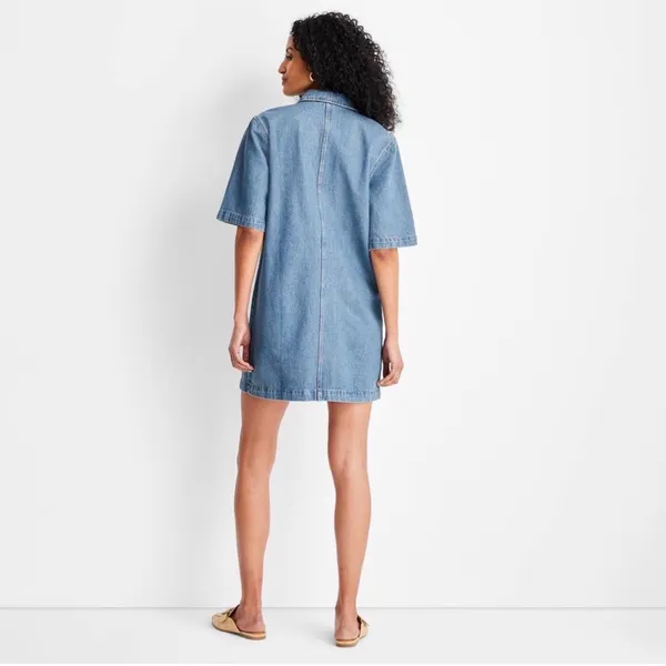 Future Collective Blue Denim Short Sleeve Polo Dress - Image 3
