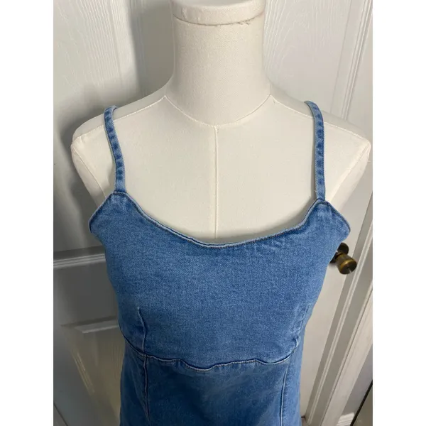 Lone Star Blue Mini Denim Dress Sz M Boho Western Festival Cowgirl - Image 3