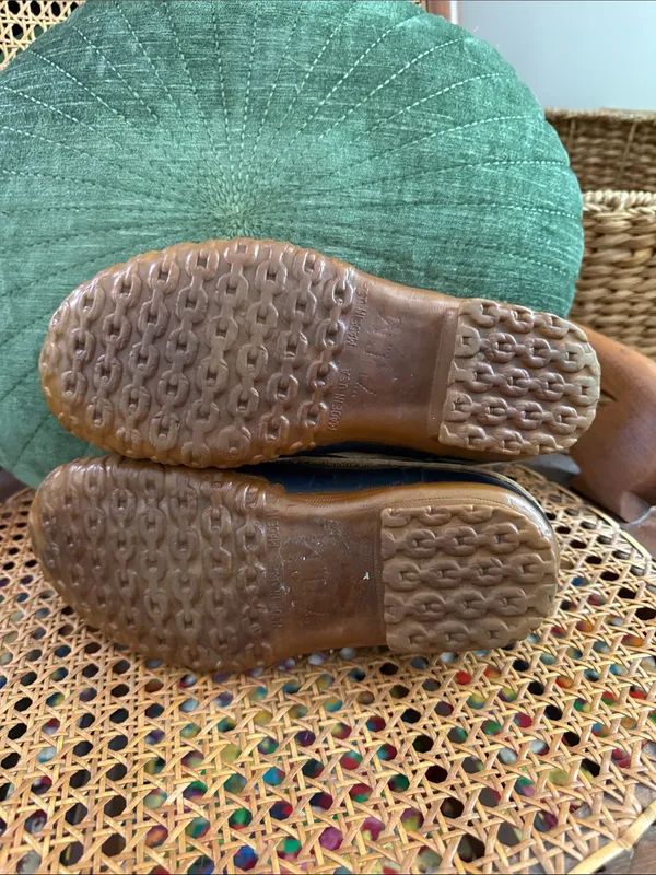 Vintage 80s LL Bean Maine Hunting Shoes Womens 7M Navy Tan Duck Bean Boots USA - Image 5