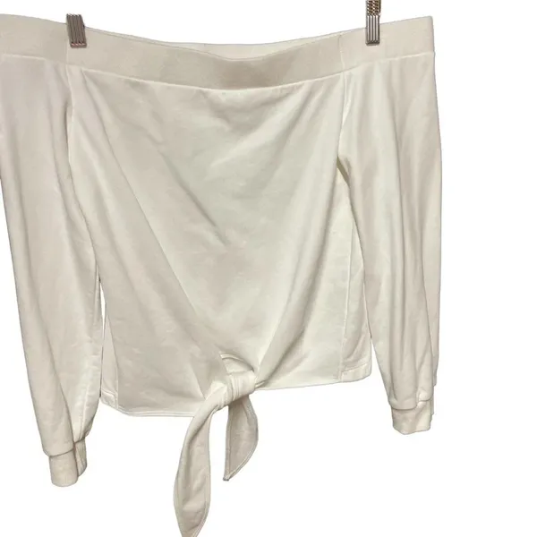 By the Way. Off the Shoulder Tie Front Sweatshirt‎ in White Size Small - Image 5