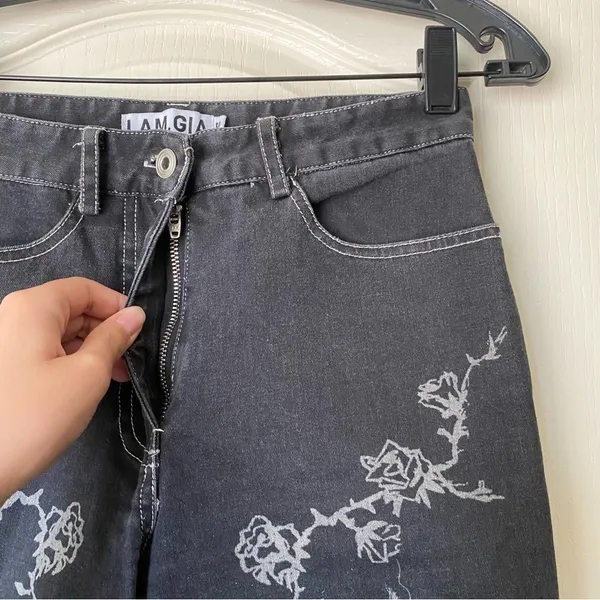 I.AM.GIA Pant Lunar Sun Moon Rose Thorn‎ Snake Denim Mid-Rise Black XS EUC - Image 5