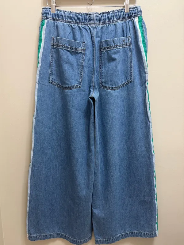 Pilcro Anthropologie The Surfer Drawstring Wide Leg Side Stripe Jean Denim S - Image 5