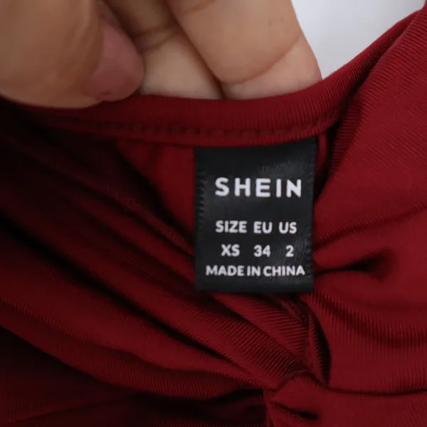 SHEIN Burgundy Red Twist Front Handkerchief Hem Cami Top XS Adjustable Straps - Image 2
