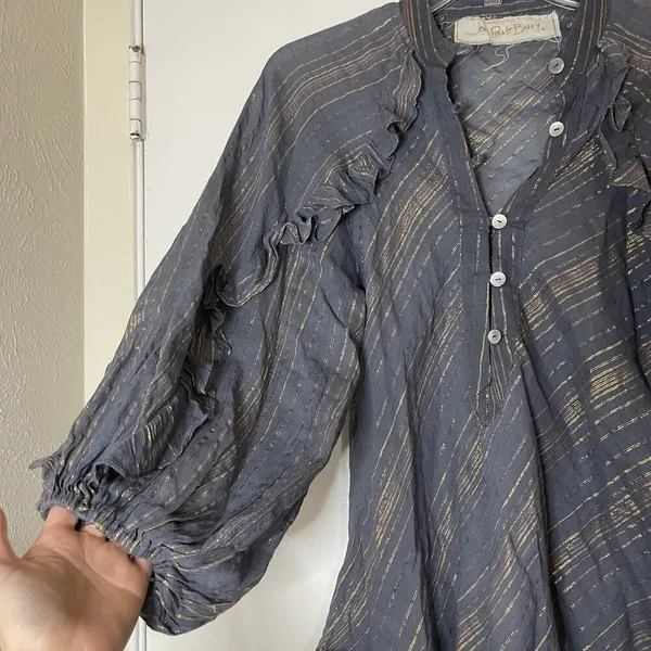 Jen's Pirate Booty blue striped button down shimmer Troubadour Top XS - Image 5