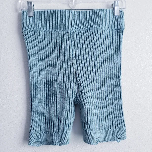 Urban Outfitters Kadin Knit Blue Ribbed Distressed Biker Shorts - Image 6