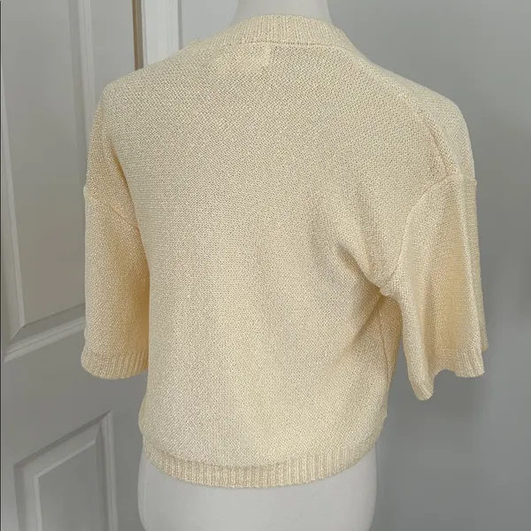 Anthropologie Worn Cream Short Sleeve Knit Crop Top - Image 3