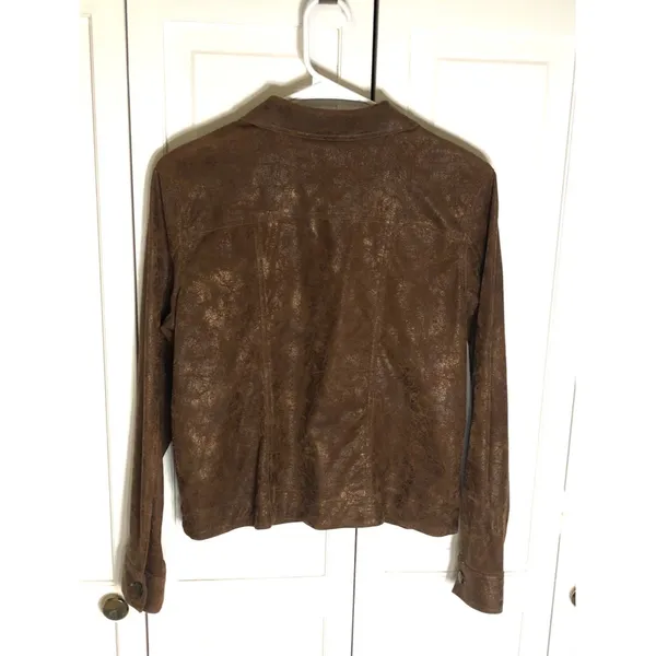 BAMBOO TRADERS Faux Leather acket size Petite Medium Brown - Image 7