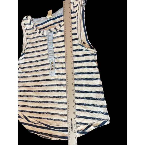 Free People Blue White Nautical Theme Lightly Distressed Sleeveless Top M - Image 5