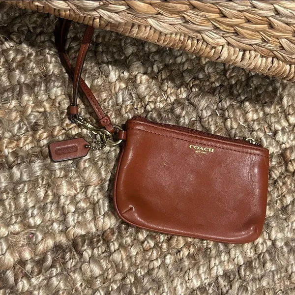 Coach Mini Leather Wristlet/Card Wallet In Saddle Brown - Image 3