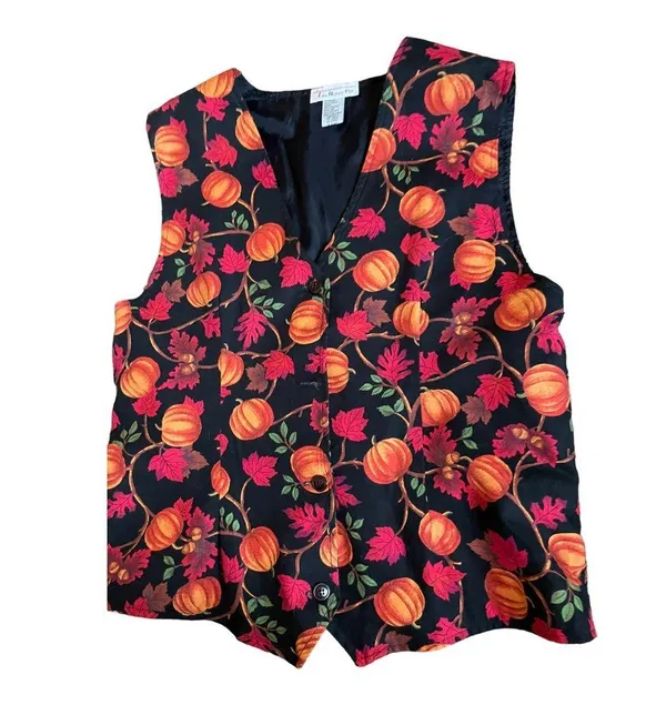 Vintage Talbot's Fall Pumpkins Print Vest Women's Size Medium - Image 2