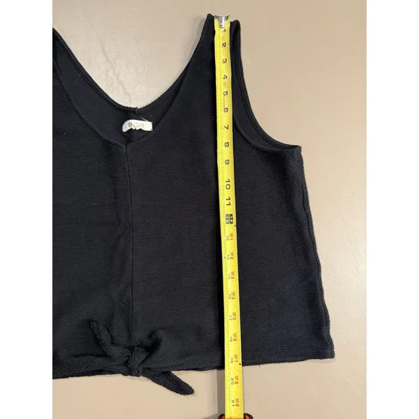 Madewell Woman's Black Textured Ribbed Front Tie V Neck Tank Top Large Blouse - Image 7