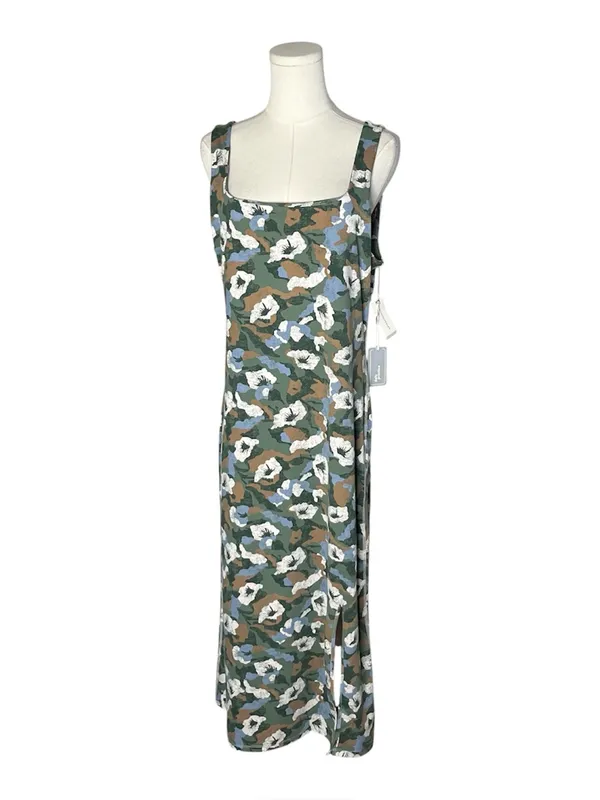 Daily Practice Anthropologie Green Floral Square Neck Midi Dress in Waypoint - Image 3
